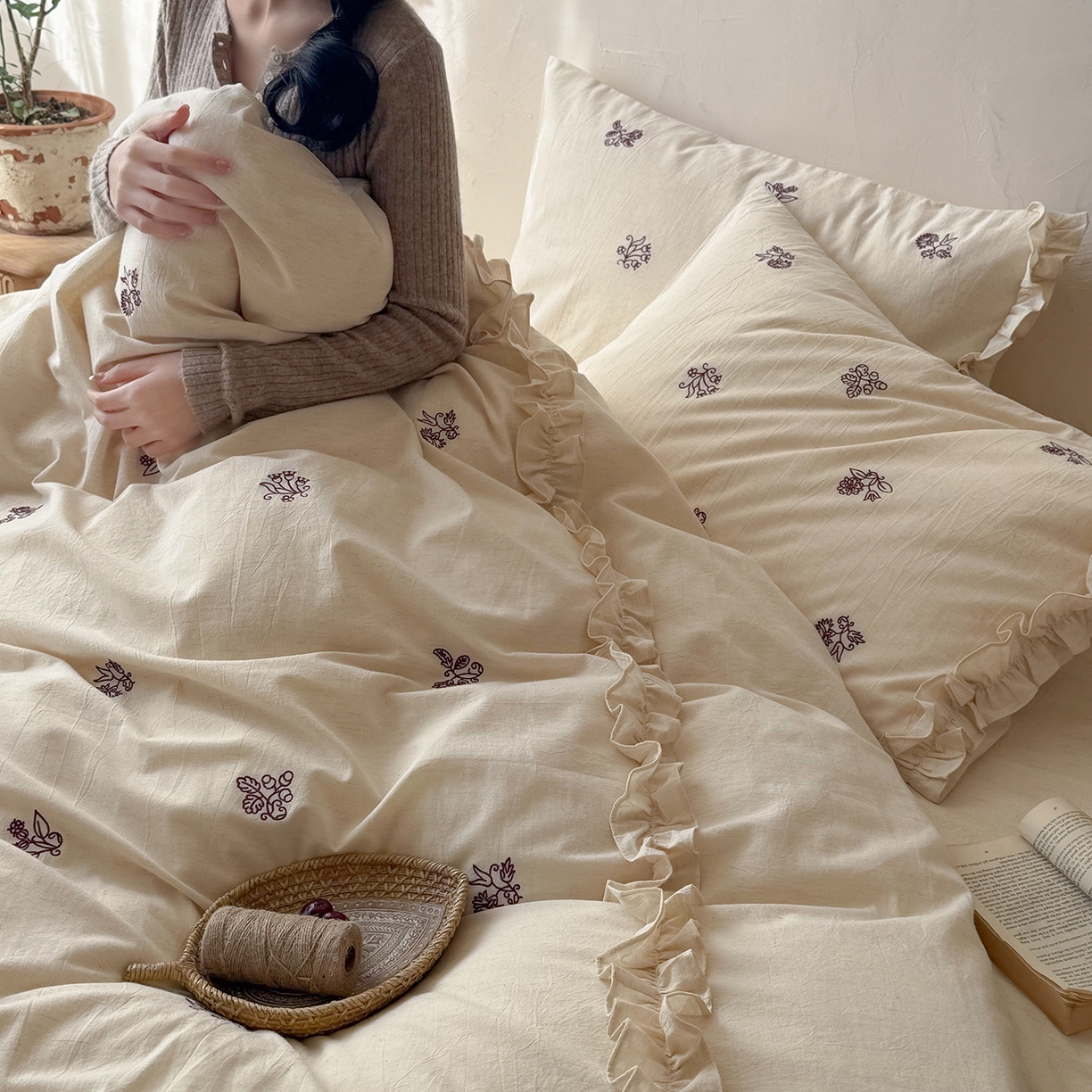 91家纺网 家纺一手货源 找家纺 （总）鹿班家居 2026春季新品色织棉麻精密刺绣系列四件套-归野（标准会员-20元）