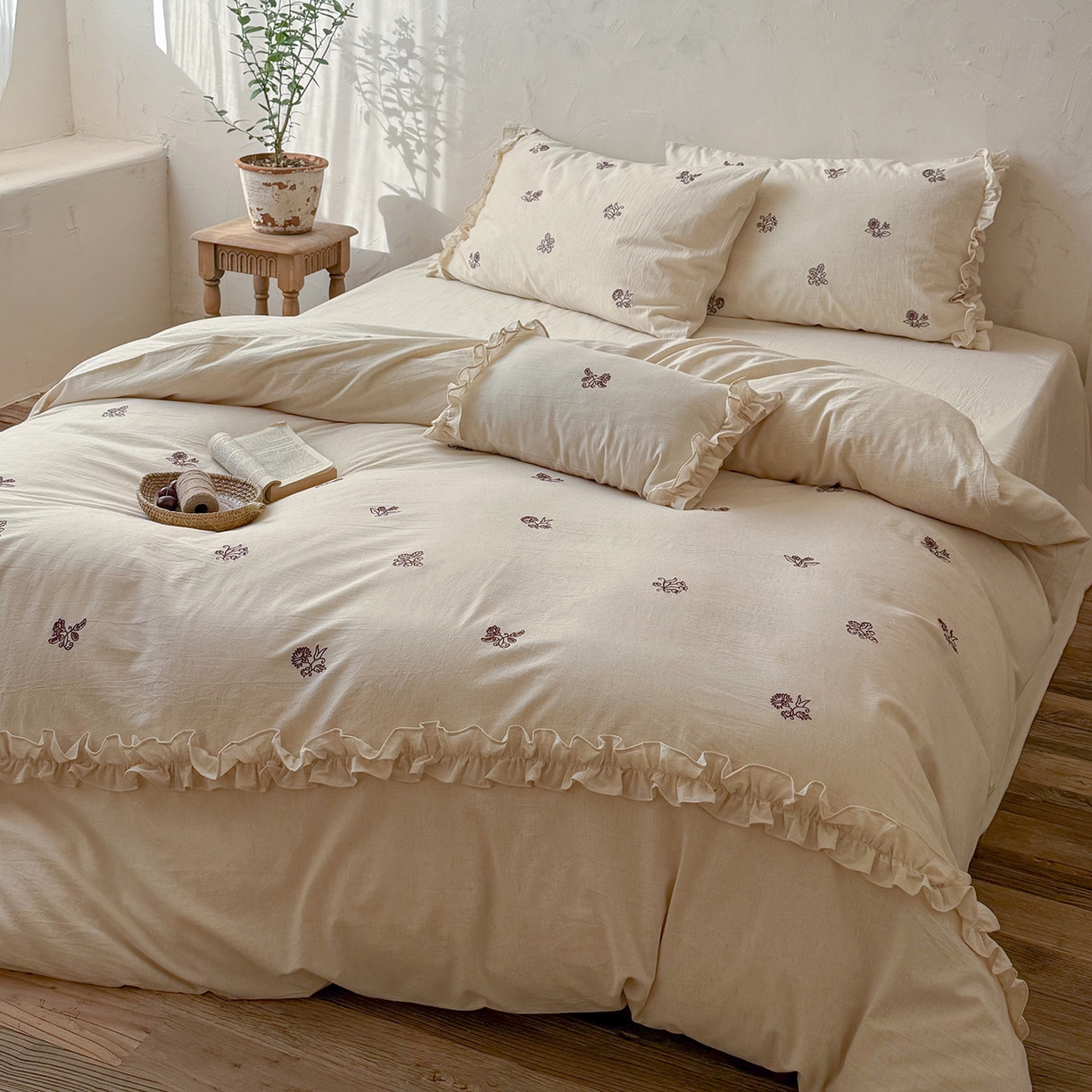 91家纺网 家纺一手货源 找家纺 （总）鹿班家居 2026春季新品色织棉麻精密刺绣系列四件套-归野（标准会员-20元）