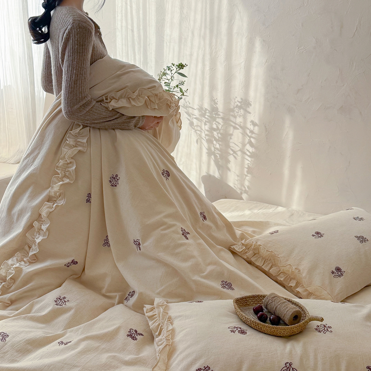 91家纺网 家纺一手货源 找家纺 （总）鹿班家居 2026春季新品色织棉麻精密刺绣系列四件套-归野（标准会员-20元）