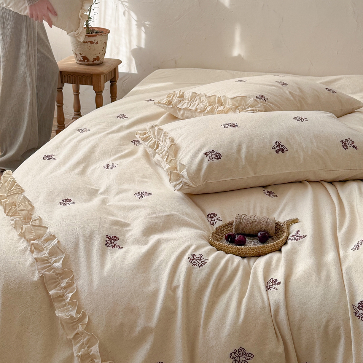 91家纺网 家纺一手货源 找家纺 （总）鹿班家居 2026春季新品色织棉麻精密刺绣系列四件套-归野（标准会员-20元）