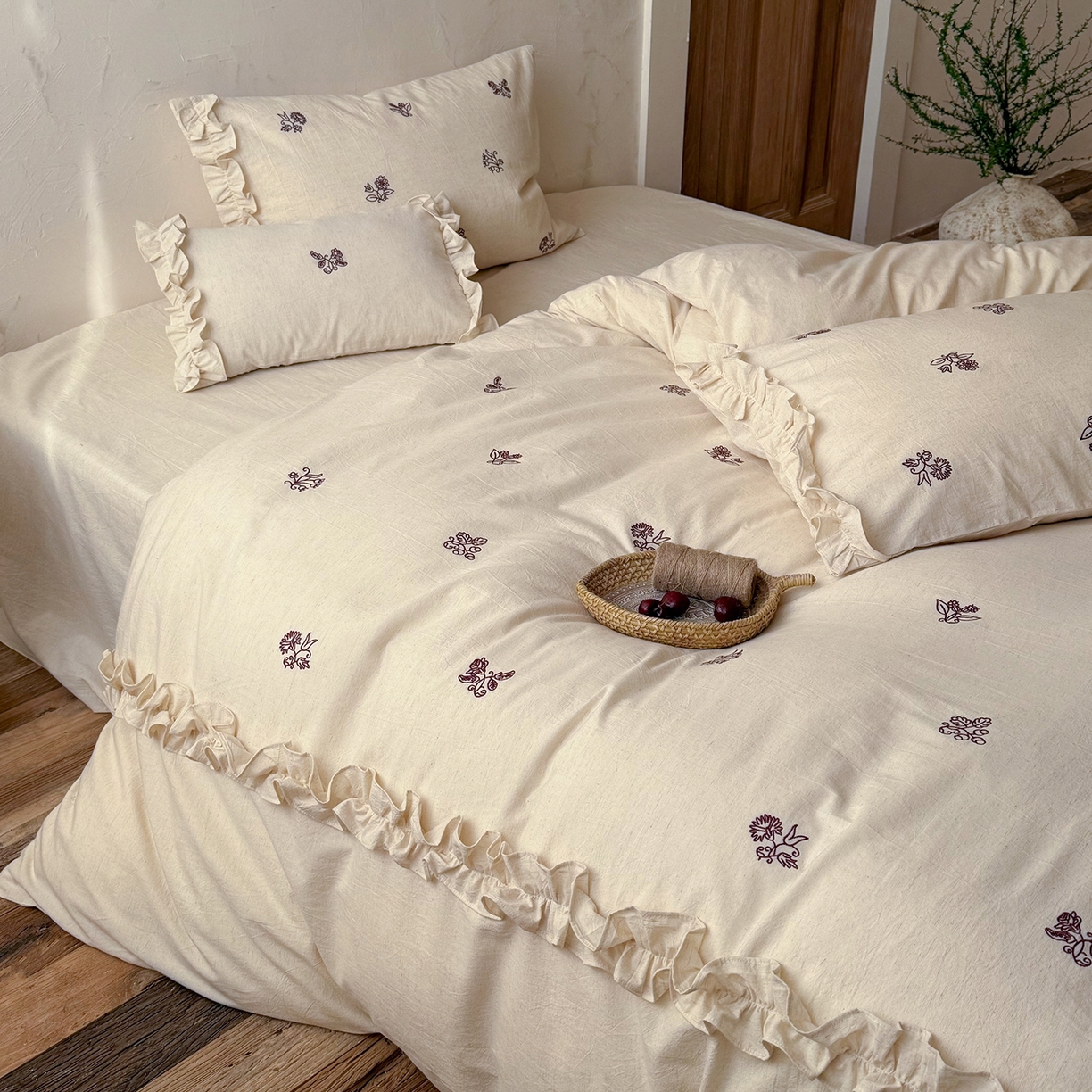 91家纺网 家纺一手货源 找家纺 （总）鹿班家居 2026春季新品色织棉麻精密刺绣系列四件套-归野（标准会员-20元）