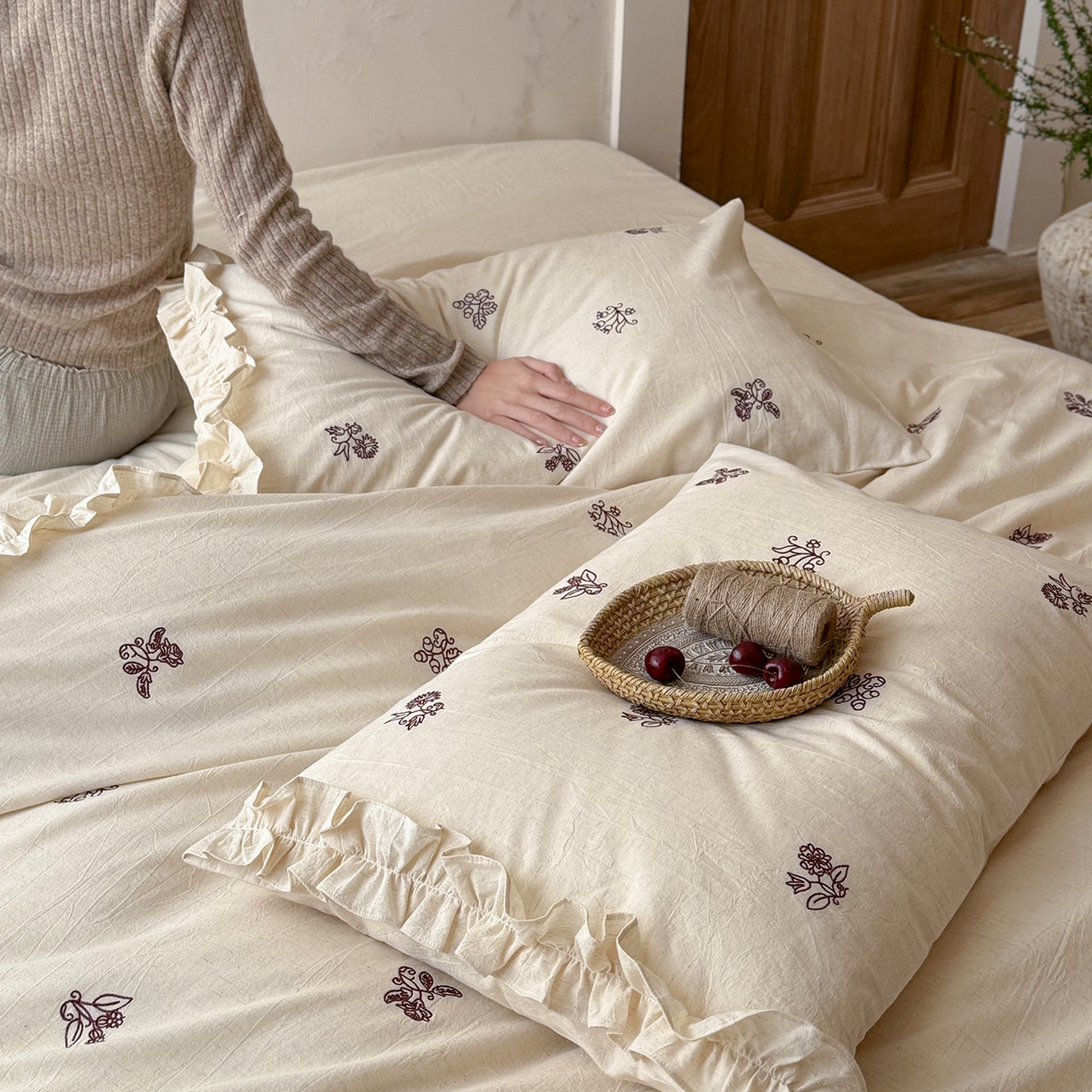 91家纺网 家纺一手货源 找家纺 （总）鹿班家居 2026春季新品色织棉麻精密刺绣系列四件套-归野（标准会员-20元）