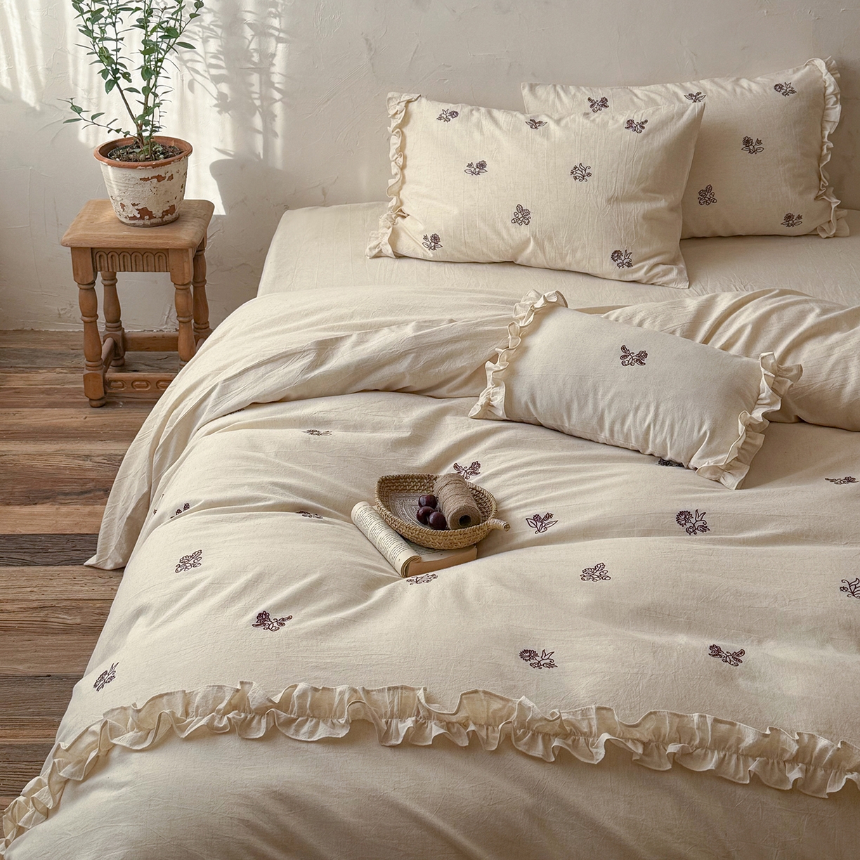 91家纺网 家纺一手货源 找家纺 （总）鹿班家居 2026春季新品色织棉麻精密刺绣系列四件套-归野（标准会员-20元）