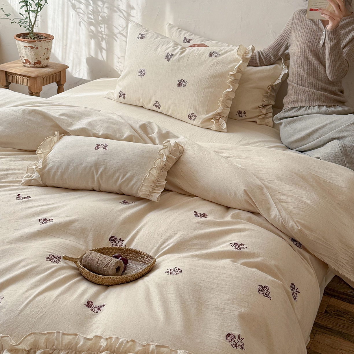 91家纺网 家纺一手货源 找家纺 （总）鹿班家居 2026春季新品色织棉麻精密刺绣系列四件套-归野（标准会员-20元）