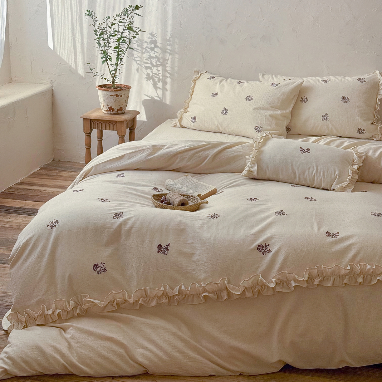 91家纺网 家纺一手货源 找家纺 （总）鹿班家居 2026春季新品色织棉麻精密刺绣系列四件套-归野（标准会员-20元）