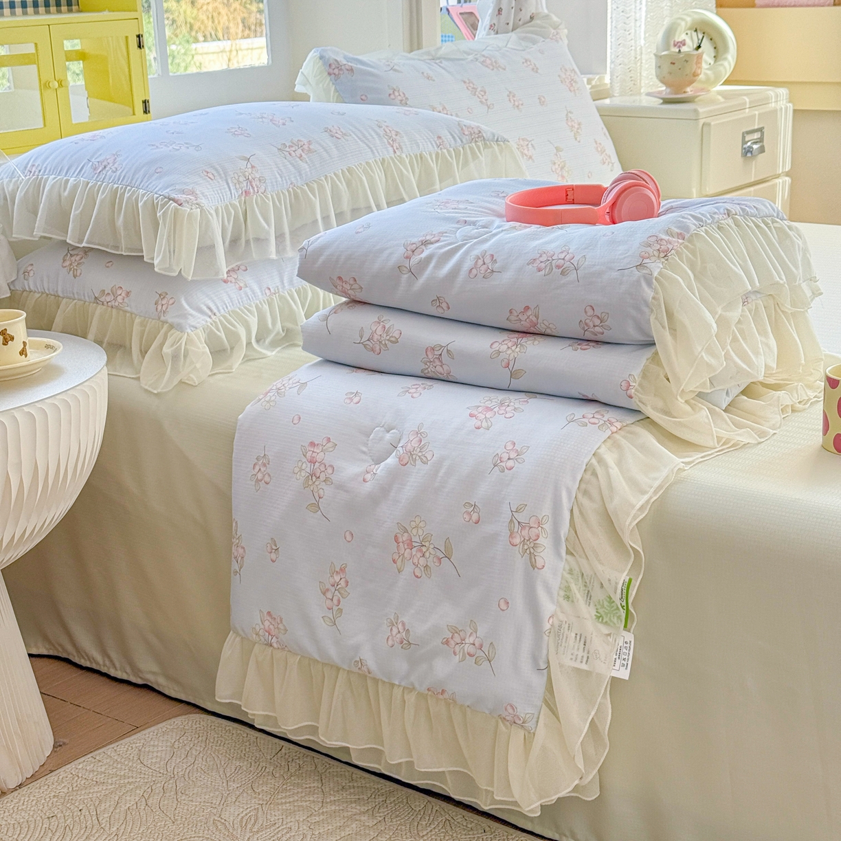 91家纺网 家纺一手货源 找家纺 （总）赛丽雅 2026新款美人纱法式花边夏被四件套凉感冰丝提花单双人夏被系列夏凉被空调被