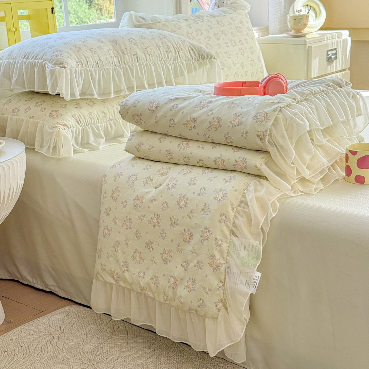 91家纺网 家纺一手货源 找家纺 （总）赛丽雅 2026新款美人纱法式花边夏被四件套凉感冰丝提花单双人夏被系列夏凉被空调被