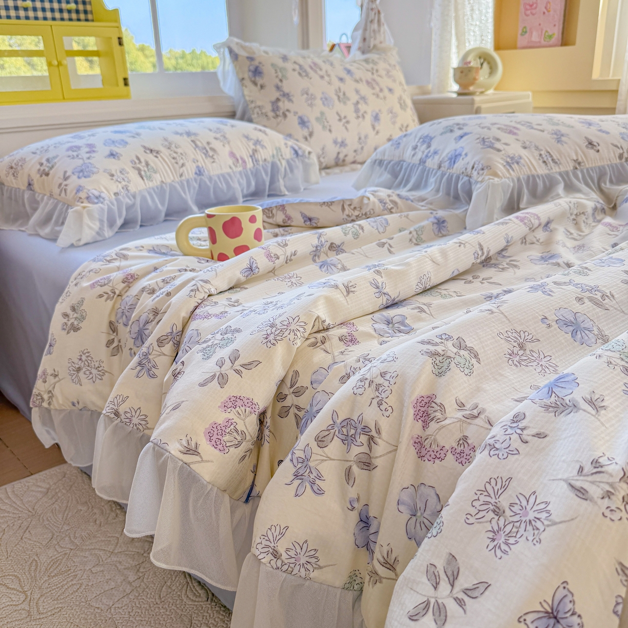 91家纺网 家纺一手货源 找家纺 （总）赛丽雅 2026新款美人纱法式花边夏被四件套凉感冰丝提花单双人夏被系列夏凉被空调被