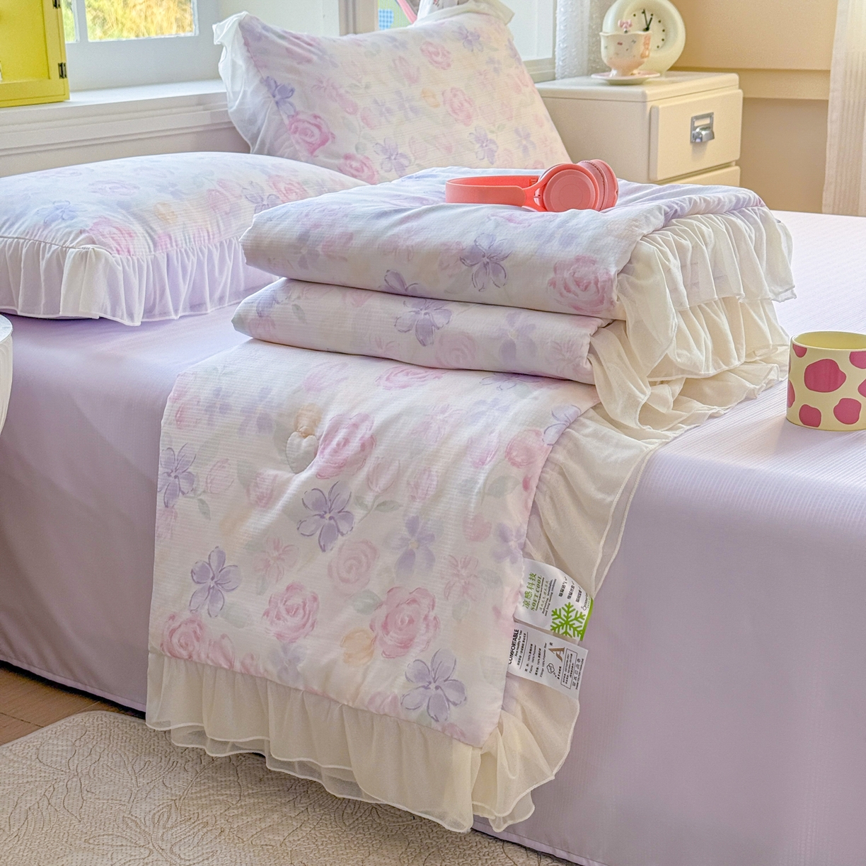 赛丽雅 2026新款美人纱法式花边夏被四件套凉感冰丝提花单双人夏被系列夏凉被空调被 恬梦