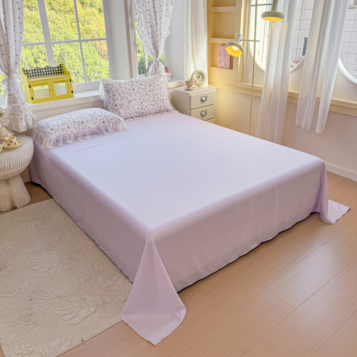 91家纺网 家纺一手货源 找家纺 赛丽雅 2026新款美人纱法式花边夏被四件套凉感冰丝提花单双人夏被系列夏凉被空调被 紫影