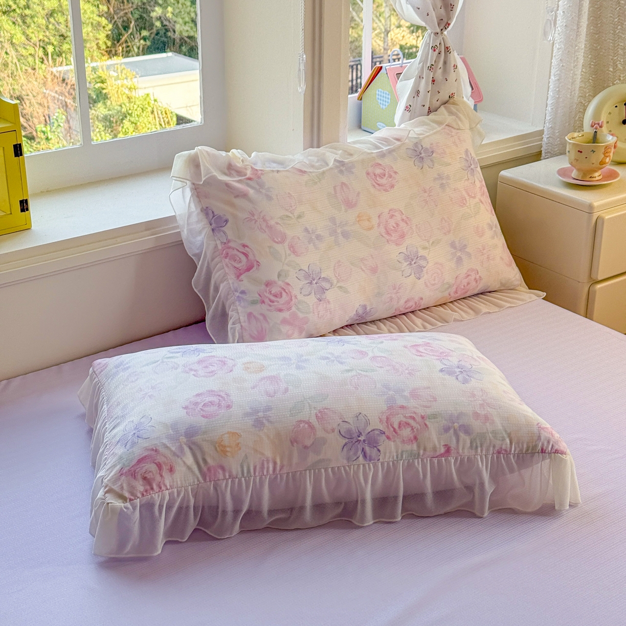 91家纺网 家纺一手货源 找家纺 赛丽雅 2026新款美人纱法式花边夏被四件套凉感冰丝提花单双人夏被系列夏凉被空调被 恬梦