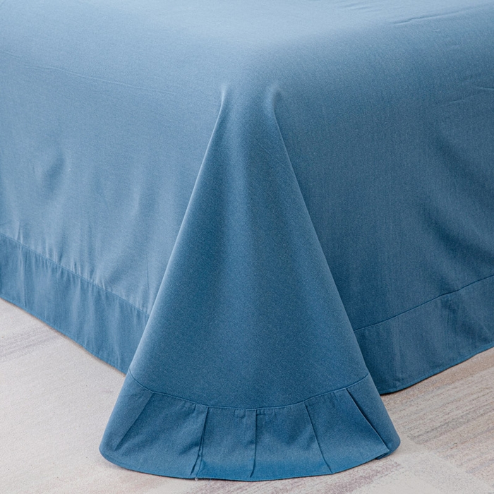 91家纺网 家纺一手货源 找家纺 缘舒家纺 2025新款全棉加厚工艺款绣花磨毛四件套 雪国春语-宝蓝