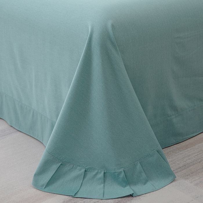 91家纺网 家纺一手货源 找家纺 缘舒家纺 2025新款全棉加厚工艺款绣花磨毛四件套 雪国春语-浅绿