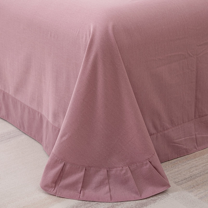 91家纺网 家纺一手货源 找家纺 缘舒家纺 2025新款全棉加厚工艺款绣花磨毛四件套 雪国春语-桃紫