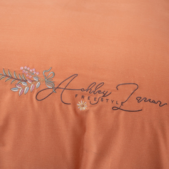 91家纺网 家纺一手货源 找家纺 缘舒家纺 2025新款全棉加厚工艺款绣花磨毛四件套 自由格调-橘色