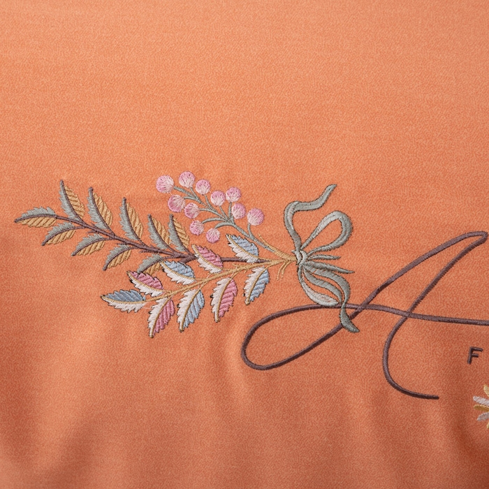 91家纺网 家纺一手货源 找家纺 缘舒家纺 2025新款全棉加厚工艺款绣花磨毛四件套 自由格调-橘色