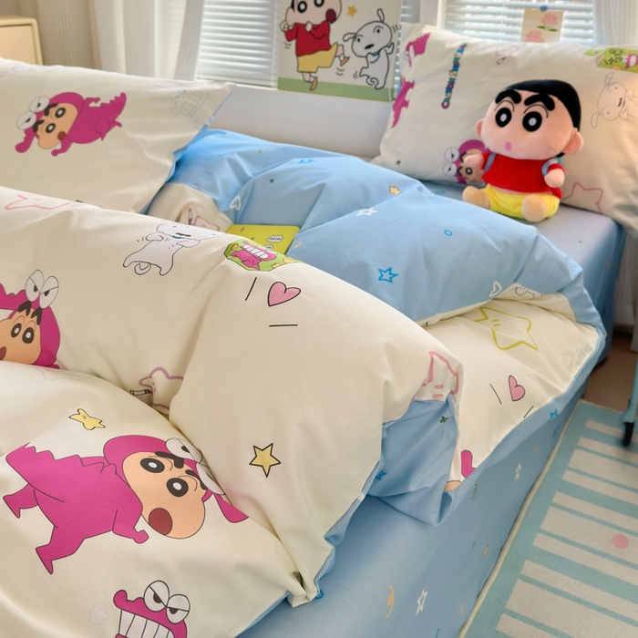 91家纺网 家纺一手货源 找家纺 （总）曼之夏 2026新款全棉卡通印花四件套系列-蜡笔小新