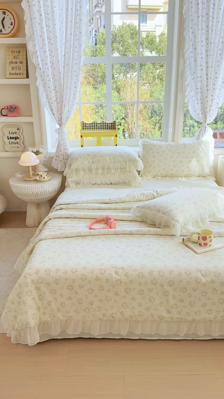 91家纺网 家纺一手货源 找家纺 赛丽雅 2026新款美人纱法式花边夏被四件套凉感冰丝提花单双人夏被系列夏凉被空调被 柠绿