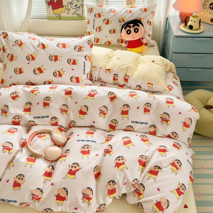 91家纺网 家纺一手货源 找家纺 曼之夏 2026新款全棉卡通印花四件套系列-蜡笔小新 搞怪小新
