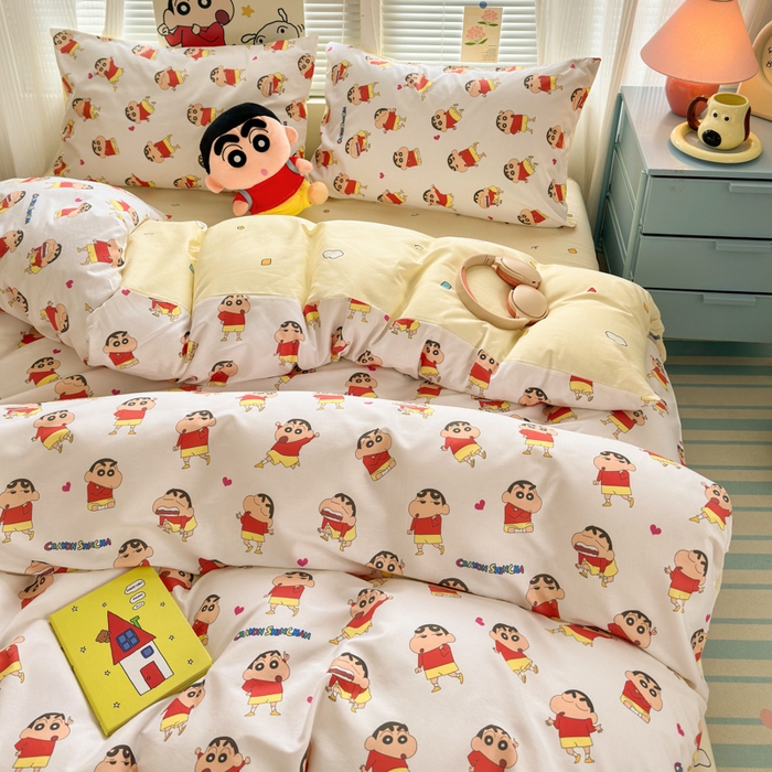 91家纺网 家纺一手货源 找家纺 曼之夏 2026新款全棉卡通印花四件套系列-蜡笔小新 搞怪小新