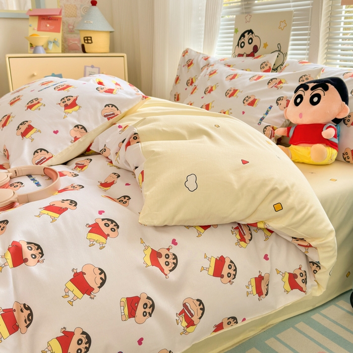 91家纺网 家纺一手货源 找家纺 曼之夏 2026新款全棉卡通印花四件套系列-蜡笔小新 搞怪小新