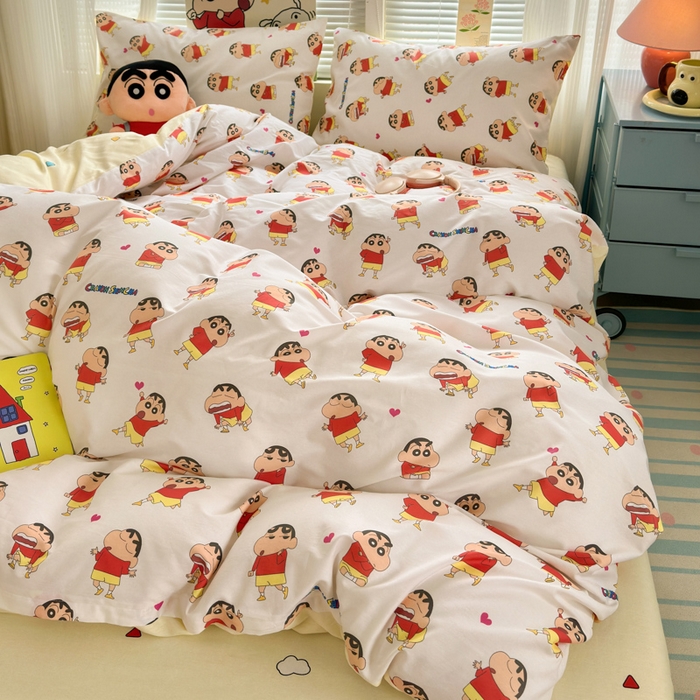 91家纺网 家纺一手货源 找家纺 曼之夏 2026新款全棉卡通印花四件套系列-蜡笔小新 搞怪小新