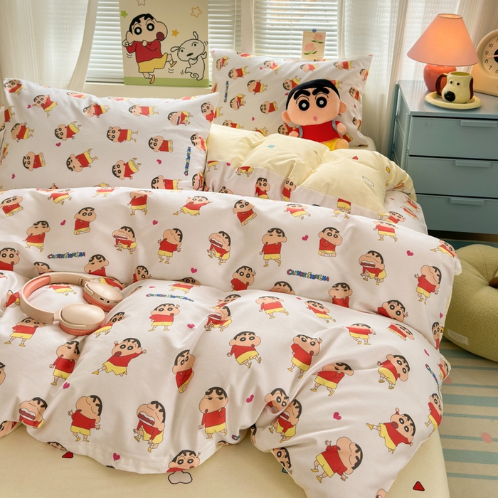 91家纺网 家纺一手货源 找家纺 曼之夏 2026新款全棉卡通印花四件套系列-蜡笔小新 搞怪小新