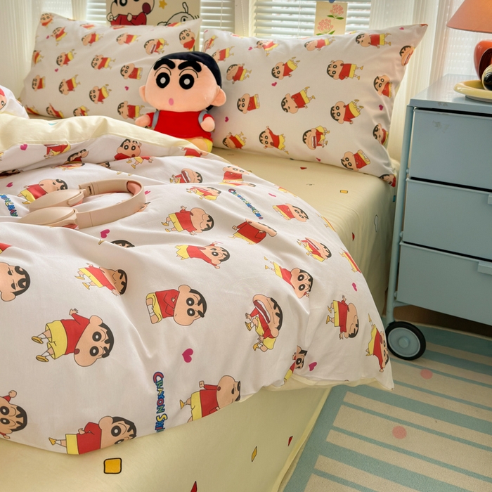 91家纺网 家纺一手货源 找家纺 曼之夏 2026新款全棉卡通印花四件套系列-蜡笔小新 搞怪小新