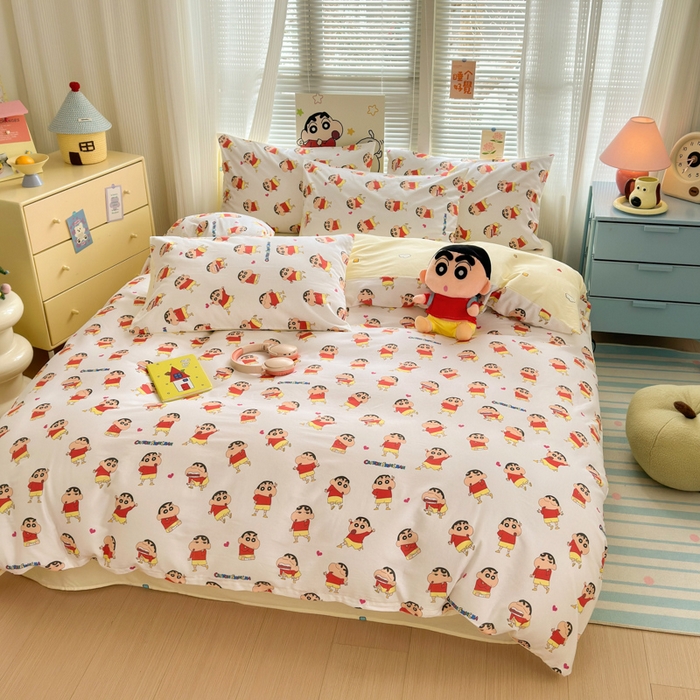 91家纺网 家纺一手货源 找家纺 曼之夏 2026新款全棉卡通印花四件套系列-蜡笔小新 搞怪小新