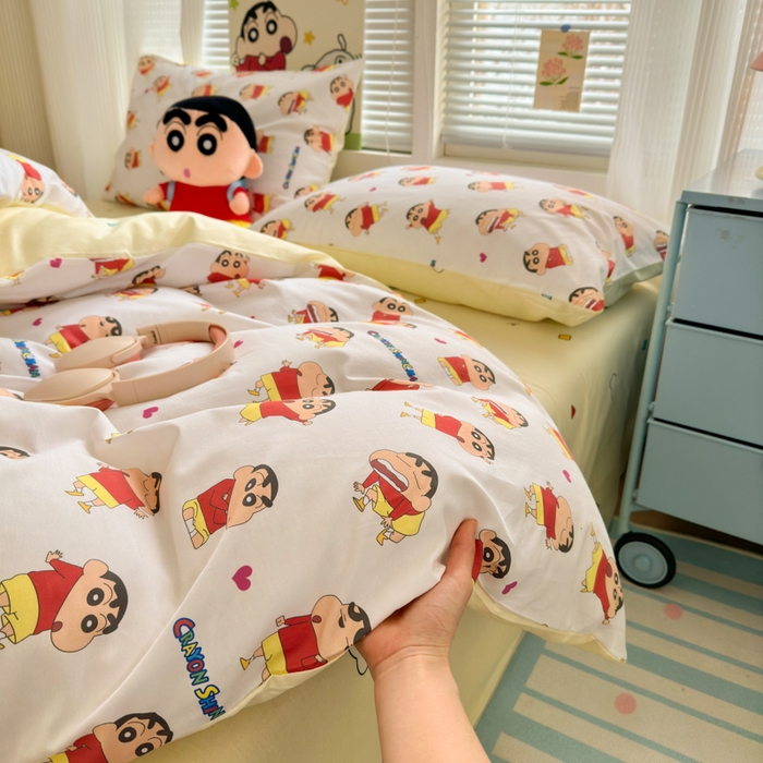 91家纺网 家纺一手货源 找家纺 曼之夏 2026新款全棉卡通印花四件套系列-蜡笔小新 搞怪小新