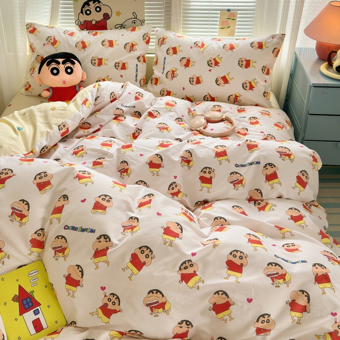 91家纺网 家纺一手货源 找家纺 曼之夏 2026新款全棉卡通印花四件套系列-蜡笔小新 搞怪小新