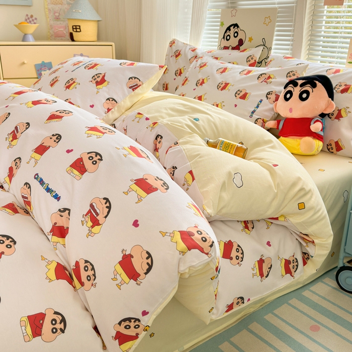 91家纺网 家纺一手货源 找家纺 曼之夏 2026新款全棉卡通印花四件套系列-蜡笔小新 搞怪小新