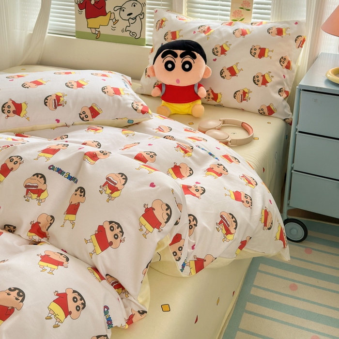 91家纺网 家纺一手货源 找家纺 曼之夏 2026新款全棉卡通印花四件套系列-蜡笔小新 搞怪小新
