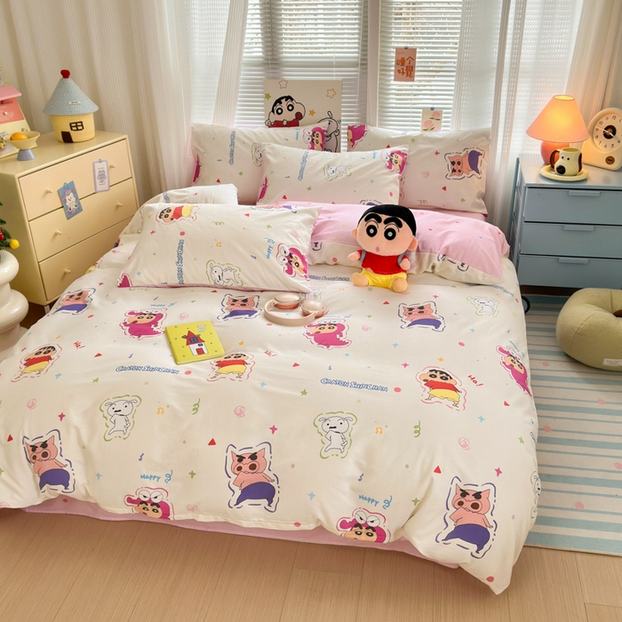 91家纺网 家纺一手货源 找家纺 曼之夏 2026新款全棉卡通印花四件套系列-蜡笔小新 可爱小新