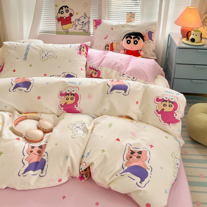 91家纺网 家纺一手货源 找家纺 曼之夏 2026新款全棉卡通印花四件套系列-蜡笔小新 可爱小新