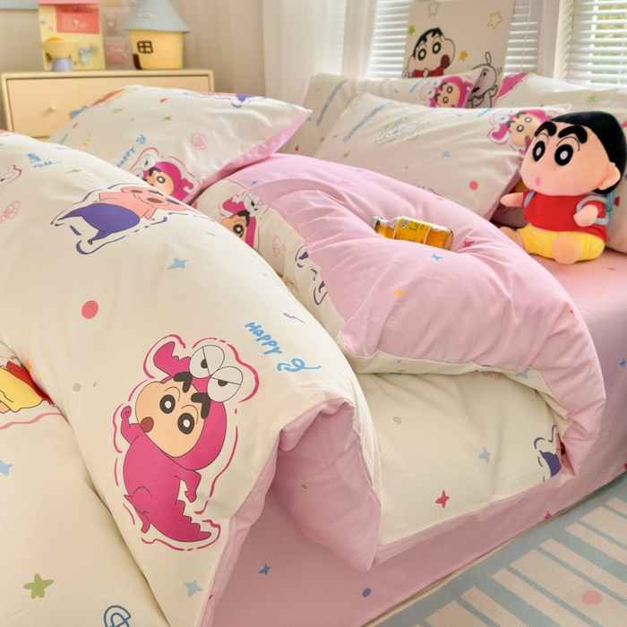 91家纺网 家纺一手货源 找家纺 曼之夏 2026新款全棉卡通印花四件套系列-蜡笔小新 可爱小新