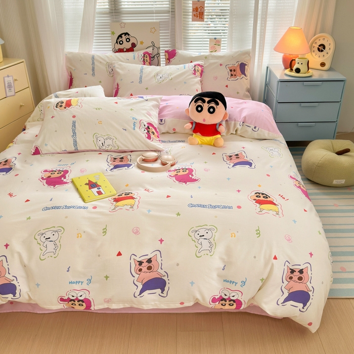 91家纺网 家纺一手货源 找家纺 曼之夏 2026新款全棉卡通印花四件套系列-蜡笔小新 可爱小新