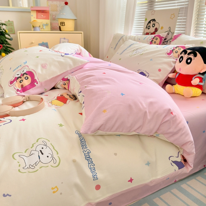 91家纺网 家纺一手货源 找家纺 曼之夏 2026新款全棉卡通印花四件套系列-蜡笔小新 可爱小新