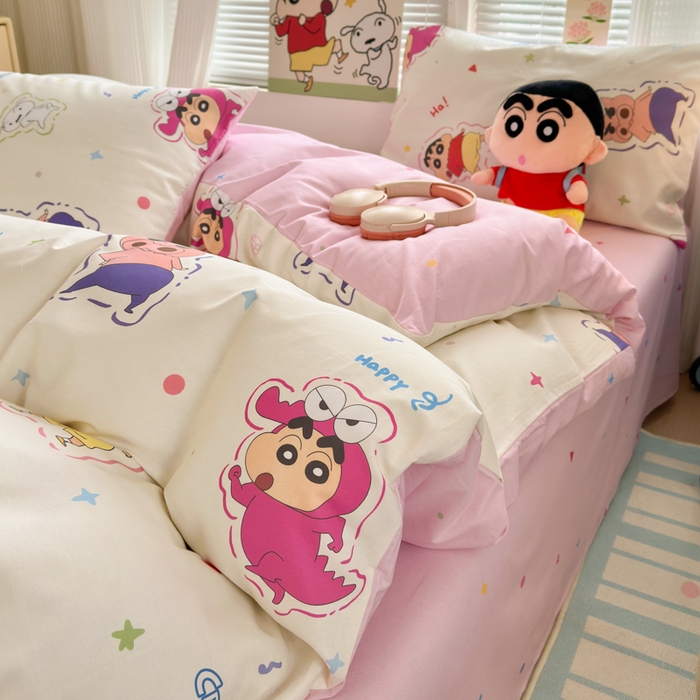 91家纺网 家纺一手货源 找家纺 曼之夏 2026新款全棉卡通印花四件套系列-蜡笔小新 可爱小新