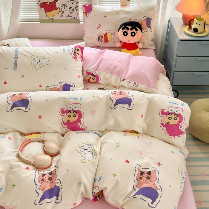 91家纺网 家纺一手货源 找家纺 曼之夏 2026新款全棉卡通印花四件套系列-蜡笔小新 可爱小新