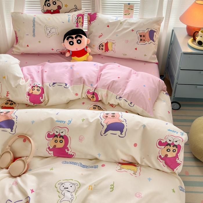 91家纺网 家纺一手货源 找家纺 曼之夏 2026新款全棉卡通印花四件套系列-蜡笔小新 可爱小新