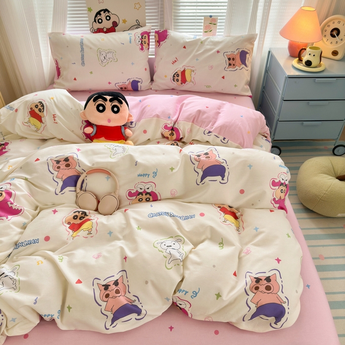 91家纺网 家纺一手货源 找家纺 曼之夏 2026新款全棉卡通印花四件套系列-蜡笔小新 可爱小新