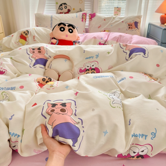 91家纺网 家纺一手货源 找家纺 曼之夏 2026新款全棉卡通印花四件套系列-蜡笔小新 可爱小新