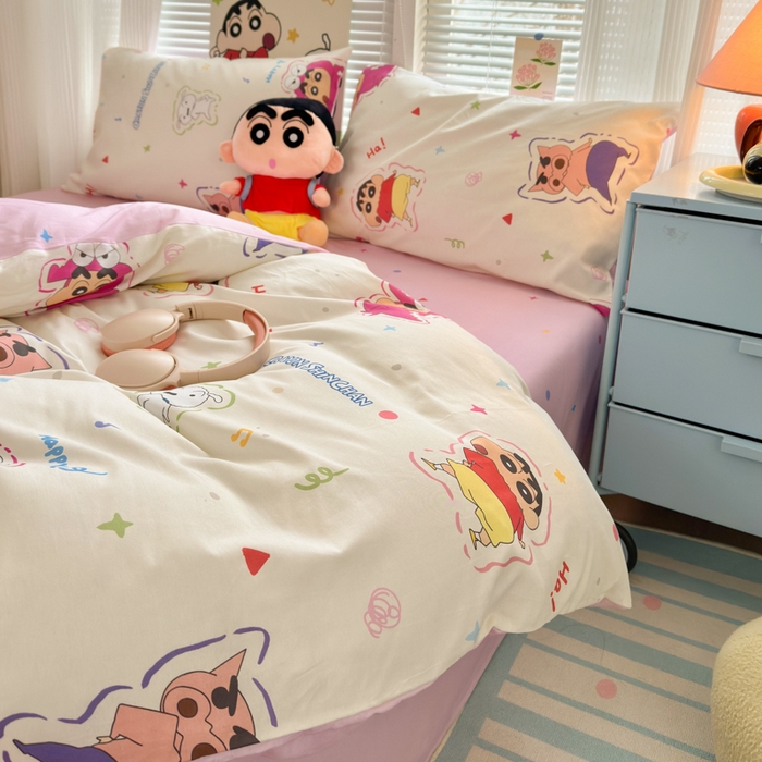 91家纺网 家纺一手货源 找家纺 曼之夏 2026新款全棉卡通印花四件套系列-蜡笔小新 可爱小新