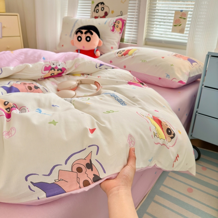 91家纺网 家纺一手货源 找家纺 曼之夏 2026新款全棉卡通印花四件套系列-蜡笔小新 可爱小新