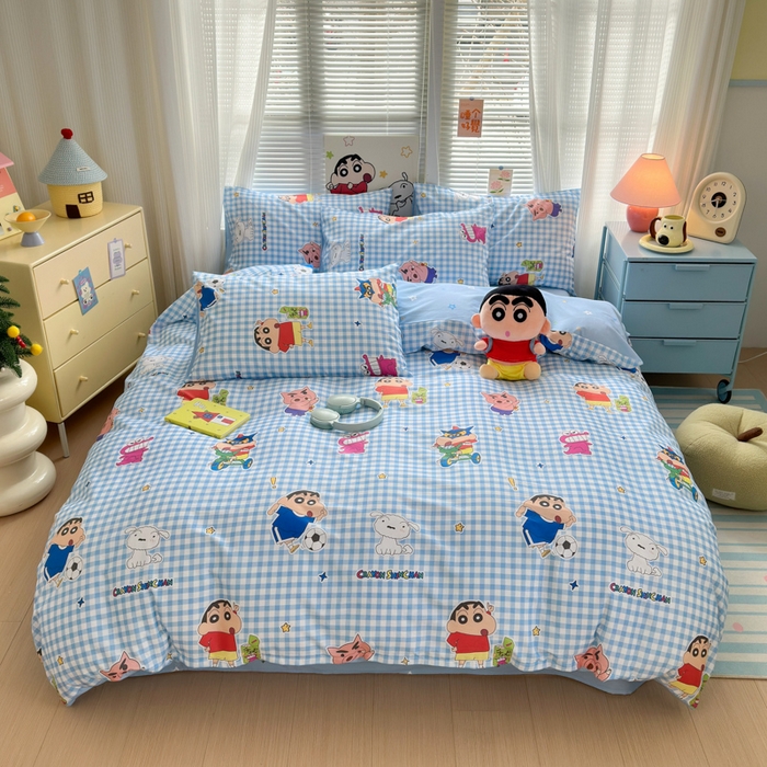 曼之夏 2026新款全棉卡通印花四件套系列-蜡笔小新 蓝格小新