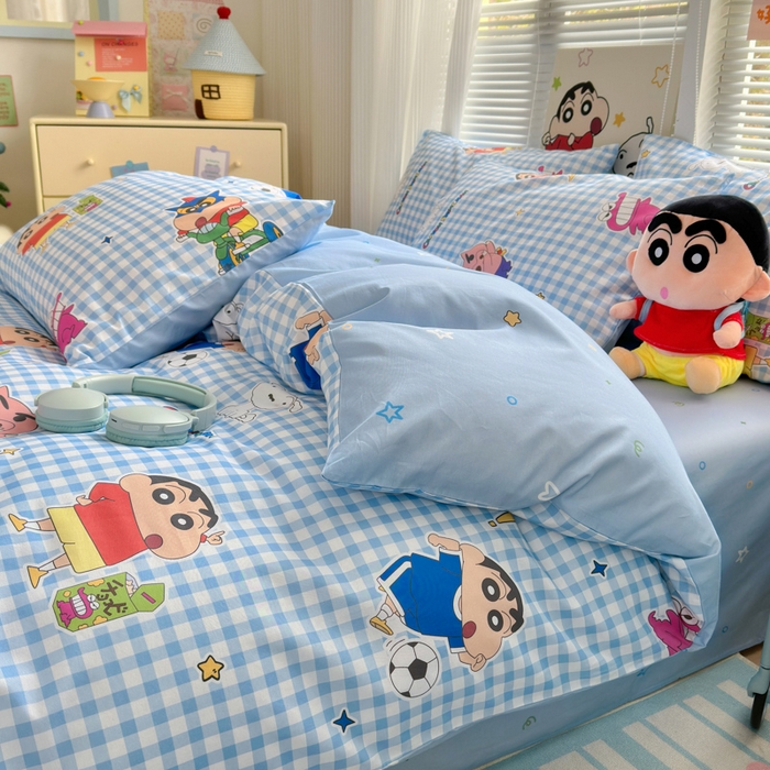 91家纺网 家纺一手货源 找家纺 曼之夏 2026新款全棉卡通印花四件套系列-蜡笔小新 蓝格小新