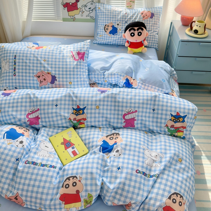 91家纺网 家纺一手货源 找家纺 曼之夏 2026新款全棉卡通印花四件套系列-蜡笔小新 蓝格小新