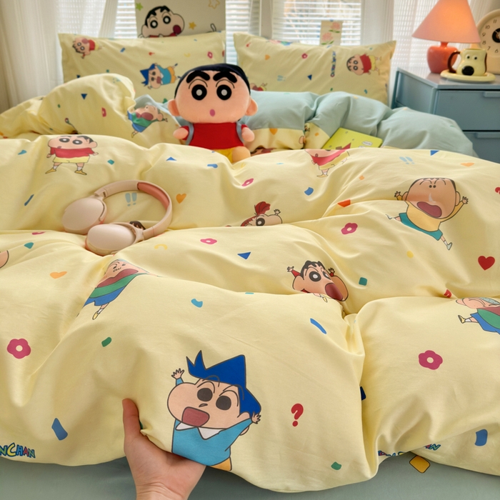 91家纺网 家纺一手货源 找家纺 曼之夏 2026新款全棉卡通印花四件套系列-蜡笔小新 萌萌小新