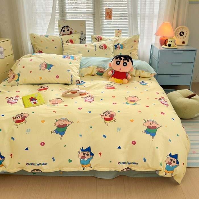 91家纺网 家纺一手货源 找家纺 曼之夏 2026新款全棉卡通印花四件套系列-蜡笔小新 萌萌小新